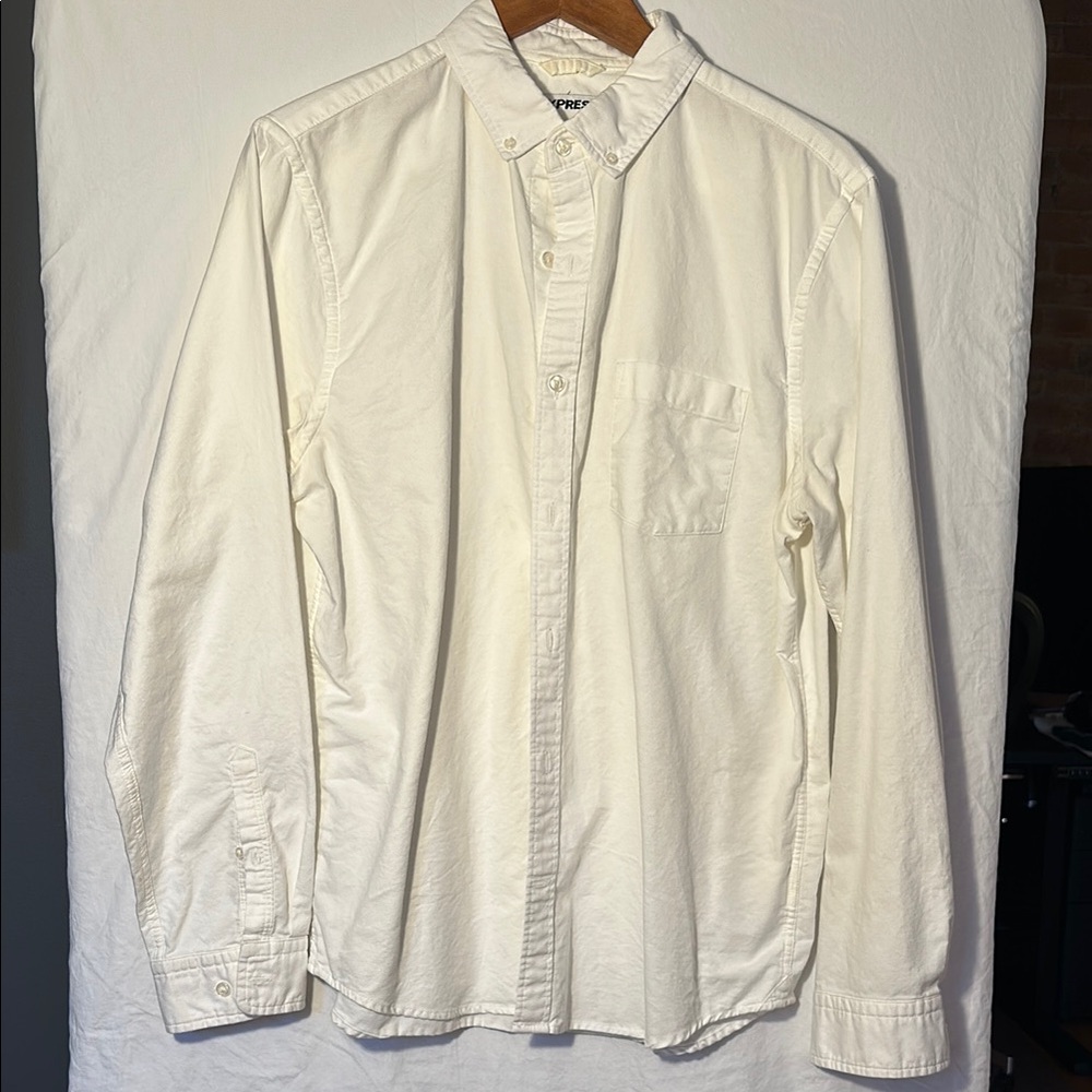 Express White Casual Button Down Shirt